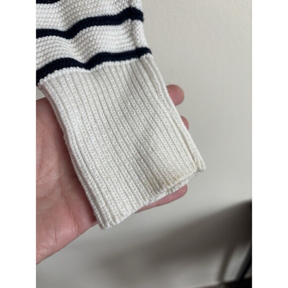 French Connection XS Striped Chunky Knit Minimalist Sweater Black White Preppy - Picture 7 of 8